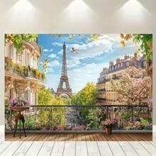 Polyester Multipurpose Banner With Paris Eiffel Tower Background, Suitable For General Use, Theme Parties, Weddings And Photography - Iconic French City Landscape, Suitable For Spring And Summer Activities, No Power Required - 1 Item - View 7
