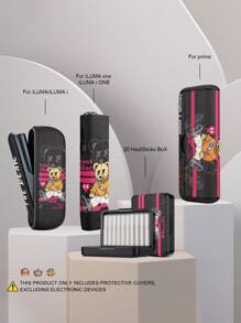 1 unidade de capa protetora decorativa antiqueda para IQO ILUMA/ILUMA I ONE ILUMAPRIME, caixa para 20 HeatSticks, acessório de moda, superfície em couro PU multicolorido com estampa de urso de anime Argyle, proteção completa de 360 graus, absorção de impacto, antiderrapante, ideal para fumantes, presente criativo para namorado(a) em aniversários, Ano Novo, Dia dos Namorados e Natal.