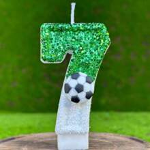 Creative Bestselling 0-9 Numeric & Alphabet Birthday Candles, Handmade DIY Birthday Cake, Party & Festival Decor Candles In Green, White, Mix-Color, Glitter, Lawn Soccer Pattern, Suitable For Birthday Party Celebration, Unisex - White and Green Soccer Ball - View 2