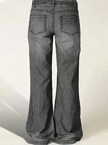 Quần jeans nữ ống đứng dài, dáng rộng thoải mái với chi tiết cúc cài, chất liệu co giãn vừa phải, màu đen mùa xuân. - màu đen - Xem 2