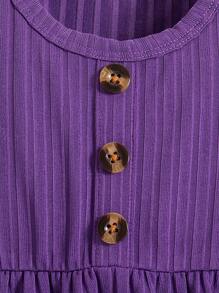 Baby Girls Floral Print Solid Color Ribbed Button Strap Dress 3pcs Set