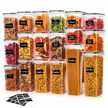 Asnews 30pcs Airtight Food Storage Container Set, Premium Plastic Canisters With Secure Seals For Spaghetti, Flour, Sugar & More, Includes Customizable Labels For Effortless Pantry Organization - Black and White - View 2