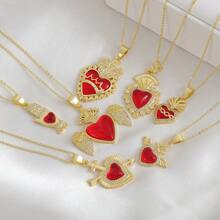 1 件复古方晶锆石红色耶稣圣心手链时尚镀金可调节适合女性日常派对佩戴