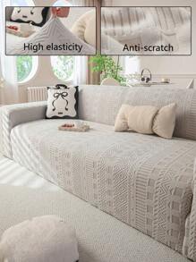 1pc Solid Color Plush Bohemian Sofa Cover, Simple Style All Season Use, Complete Coverage Sofa Slipcover, Sofa Protection Washable Pet Hair Proof, Comes With 1 Pillow Cover, Fit 1-Seat 2-Seat 3-Seat 4-Seat