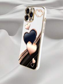 Valentines Fashion 1pc White TPU Electroplating Heart Pattern Shockproof Phone Case & 1pc White Electroplated Rhinestone Heart Phone Case,International Version, Not The Domestic Version - Multicolor - View 3