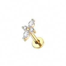 1pc Titanium Stud Earring With 4 CZ Zirconia Flat Back Cartilage Tragus Piercings Body Jewelry For Women - TC052 - View 16