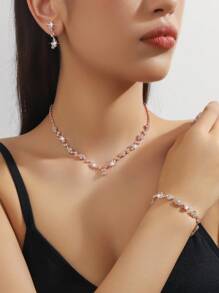 Women's Silver-Tone Rhinestone 3 PiecesJewelry Set (Y-Necklace+Long Earrings+Bracelet) - Modern Formal Wear Jewelry