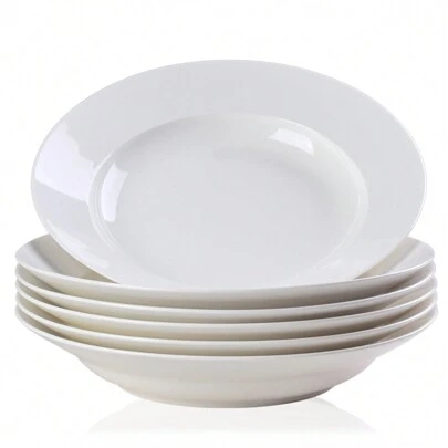 SYMCAVE Dinner Plates Set Of 6 , 9.5 Inch Salad Serving Modern Round Dishes - Dishwasher, Microwave, Oven Safe, Scratch Resistant, Smooth Glaze(Fork Not Included)