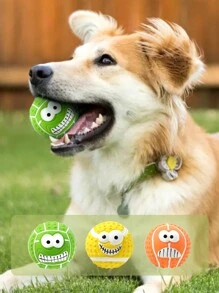 Cartoon Smiling Face Latex Dog Toy Ball, Interactive Chew Toy With Sound, Suitable For Small To Medium Dogs, Keeps Pets Entertained And Trained - Multicolor - View 6