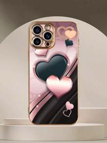 1 set de Funda de teléfono a prueba de golpes con patrón de corazón chapado en TPU rosa y 1 set de funda de teléfono a juego con corazón de rhinestones chapada en rosa, compatible con teléfonos Android, OPPO