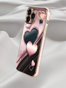 1 set de Funda de teléfono a prueba de golpes con patrón de corazón chapado en TPU rosa y 1 set de funda de teléfono a juego con corazón de rhinestones chapada en rosa, compatible con teléfonos Android, OPPO