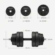 SONGMICS Set di Manubri 20 kg, 30kg o 40kg, Ricoperti con Plastica PE, Pesi per Fitness Palestra - nero - Visualizzare 8