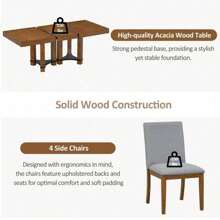 TOPMAX Rustic 7-Piece Extendable Dining Table Set, 76.4-Inch With 18-Inch Removable Leaf, 2 Arm Chairs And 4 Armless Chairs, Brown Rubberwood And Acacia Construction, Elegant Design, Perfect For Holiday Gatherings And Christmas Decor,UrbanLuxe9