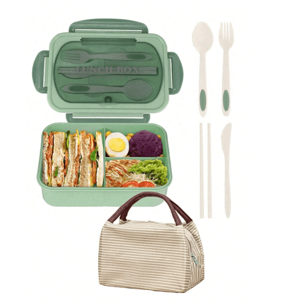 Set Bento Box Adult Lunch Box, Containers For Adults Men Women With 3 Compartments, Lunchable Food Container With Utensils, Sauce Jar, Muffin Liners, Microwave & Dishwasher Friendly, Brown, (Send Knives, Forks, Spoons, And Chopsticks ),Kitchen,Christmas Gift