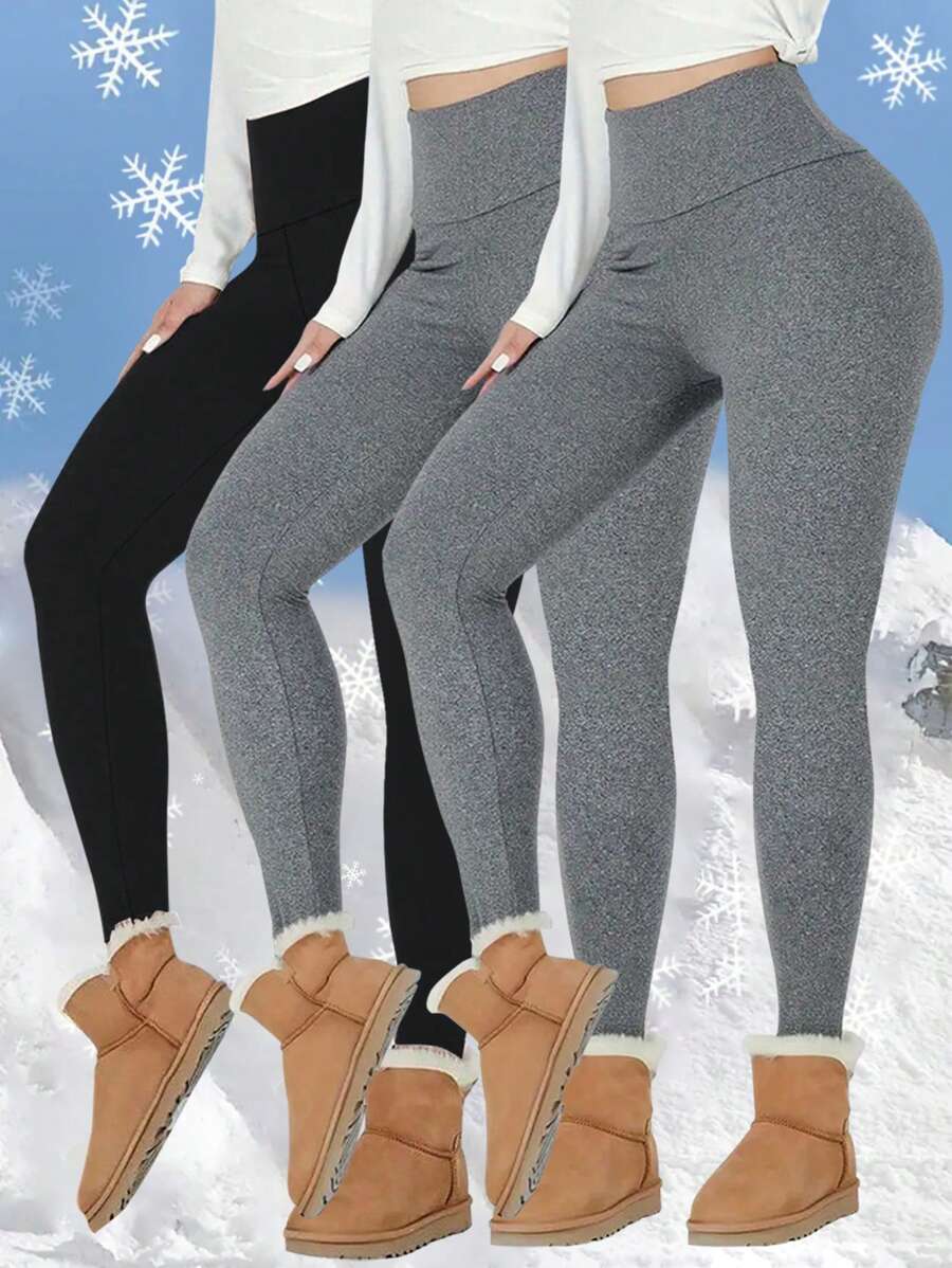 3pcs Women Thermal Lined High Waisted Leggings, Workout Winter Warm Thick Tights Soft Yoga Pants, Women's Clothing