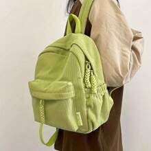 Women Corduroy Backpack Medium Fashion Casual College School Bag Girls Women Waterproof - 綠色 - 查看 5