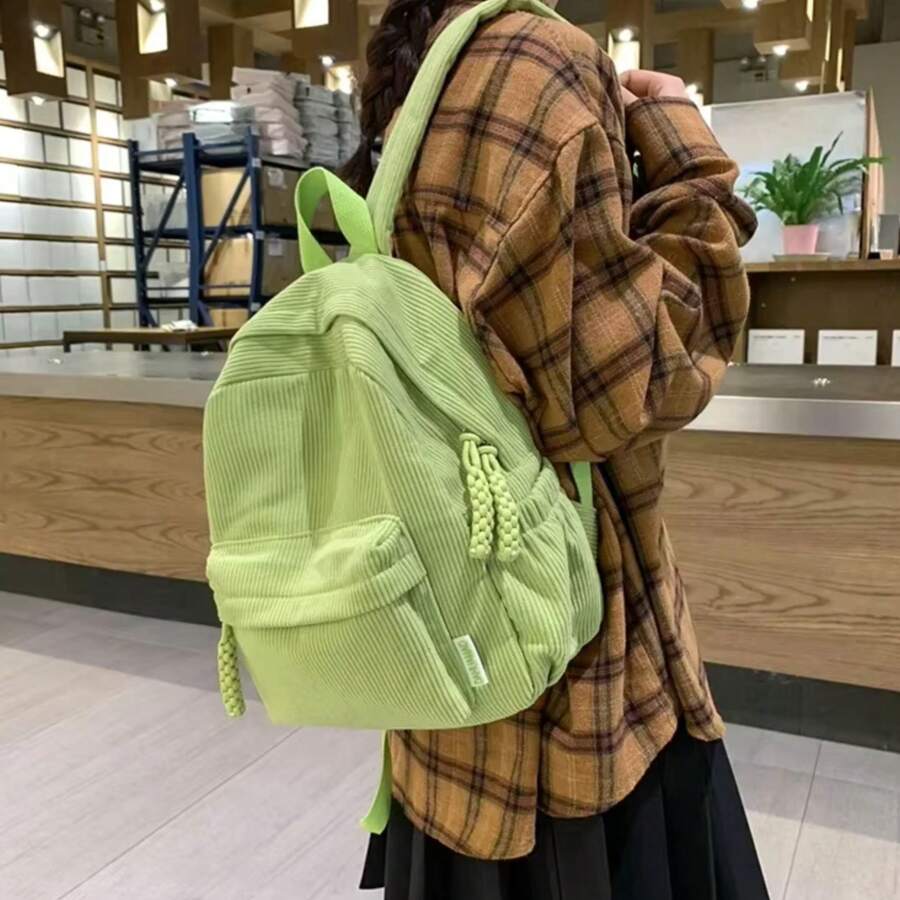 Women Corduroy Backpack Medium Fashion Casual College School Bag Girls Women Waterproof - 綠色 - 查看 1
