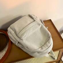 Women Corduroy Backpack Medium Fashion Casual College School Bag Girls Women Waterproof - 米色 - 查看 9
