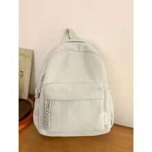 Women Corduroy Backpack Medium Fashion Casual College School Bag Girls Women Waterproof - 米色 - 查看 10