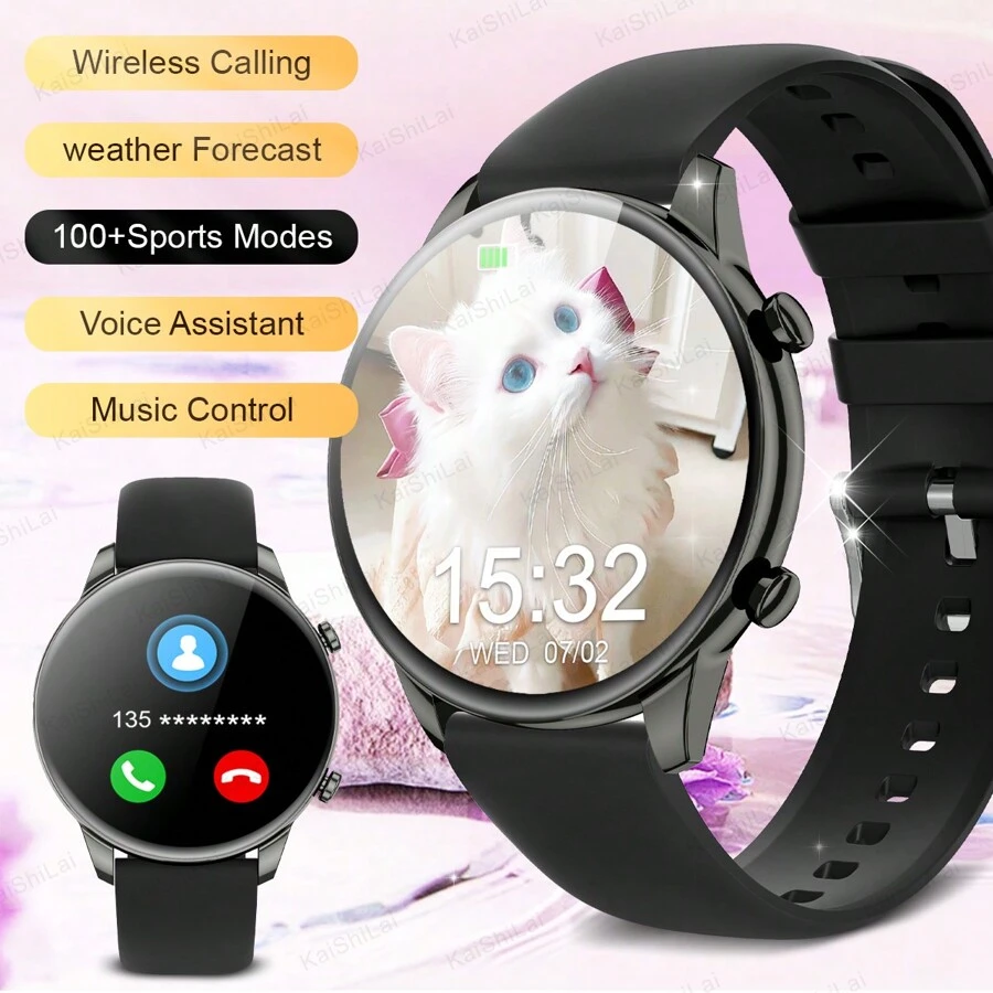 热销 1 件男女通用硅胶表带运动智能手表，1.5 英寸圆形高清全屏触控电子智能手表，计步卡路里多种运动模式，闹钟来电信息提醒，兼容 Android 和 IOS 手机，是送给男朋友/女朋友的绝佳礼物