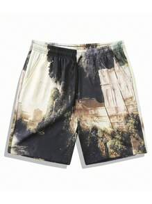 Locker sitzende Herren Shorts mit Bergaufdruck für den Urlaub mit Kordelzug, legerer Feier-Stil, geeignetes Geschenk für Ehemann oder Freund