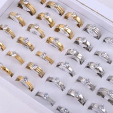 10 件时尚优雅合成锆石不锈钢戒指女式混合风格闪亮结婚戒指珠宝派对礼物不褪色 - 10個不銹鋼婚禮戒指 - 查看 2