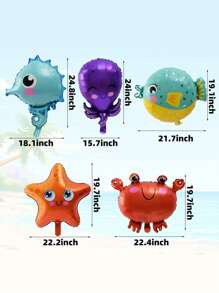 5pcs Sea Animal Balloons Crab, Sea Star, Pufferfish, Sea Horse, Octopus Foil Balloons For Birthday Under The Sea Theme Party Supplies
