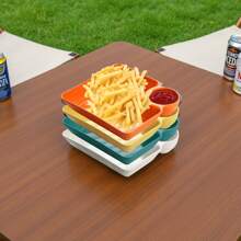 4入組餃子醬盤，方形服務盤，點心盤，壽司盤，水果盤，甜點盤，塑膠水果盤，餐盤 - 彩色 - 查看 7