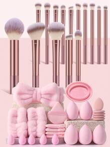 24/30/39/44/49/54/55PCS Makeup Tools Set Including:1pc Multi-Functional Zipper Toiletry And Cosmetic Bag Waterproof+ Makeup Brush Set+5PCS Makeup Sponges+5PCS Mini Makeup Sponges+5PCS Triangle Powder Puffs+5PCS Mini Air Cushion Powder Puffs+1pc Hairband+2PCS Hand Bowl Strap+1pc Makeup Brush Cleaning Tools - 彩色 - 查看 15