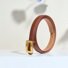 Luxury Fashion High-End Gold-Color Zinc Alloy Buckle With Solid Color PU Leather Small Belt, Casual Cute Elegant Sexy Business Party Versatile Decoration For All Season Outfit Summer, School Fall, Autumn, Halloween