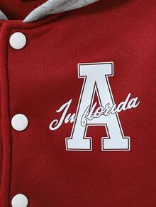 2 件套年轻男孩休闲舒适运动“A”字母图形纽扣撞色卫衣 + 拼布裤套装，秋冬 - 紅色 - 查看 5