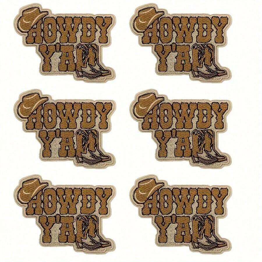 6-Piece Western Cowboy 'Howdy Y'all' Embroidered Iron-On Patches ...