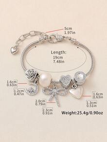 1pc Elegant Luxury Rhinestone Butterfly, Rose, Star, Moon, Heart Pendant Beaded Copper Bracelet, Suitable For Women's Party, Nightclub, Daily Wear, Valentine's Day, Birthday Gift