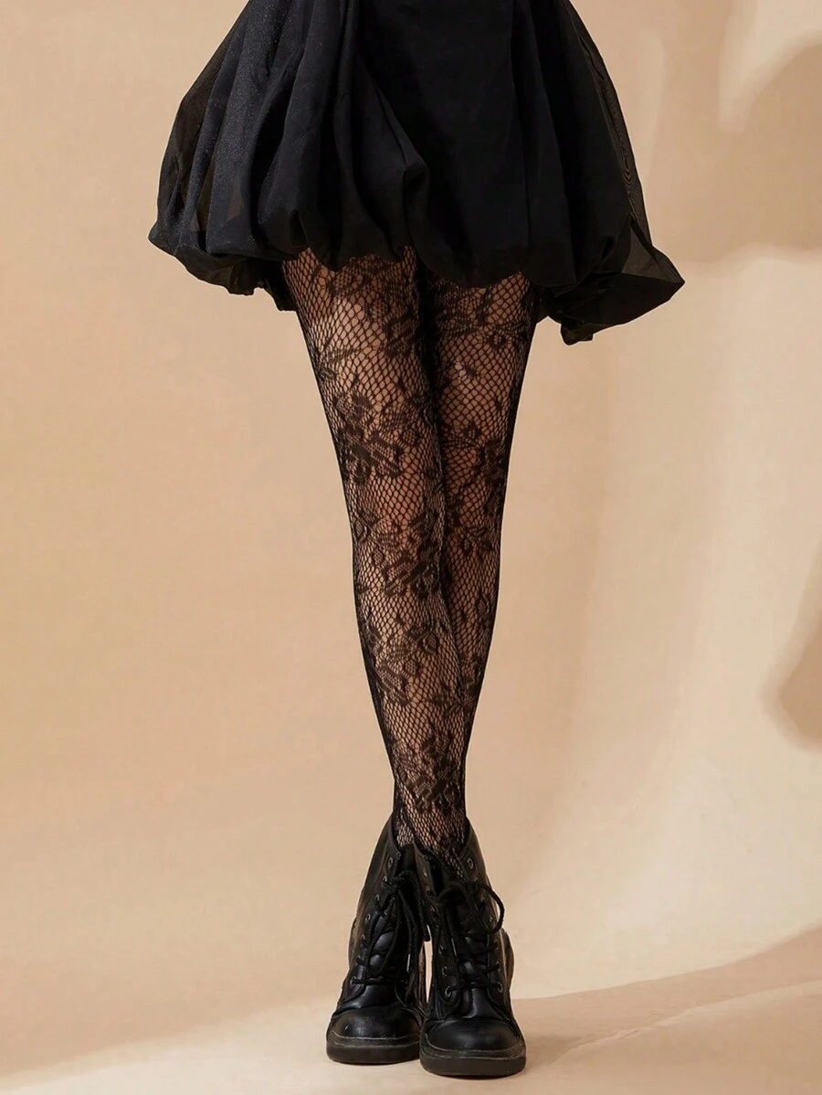 1pc High Elastic Vertical Striped Fishnet Tights, Fashion Sexy Black Mesh Pantyhose For Halloween Costume