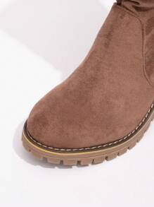 2024 Autumn/Winter New Fashion Women Boots, Casual Rider Boots, Suede Round Toe Winter Boots, Chunky Heel Western Cowboy Boots, Retro Versatile Brown Boots, Platform Mid-Calf Boots, Slip-On Women Winter Boots, Suitable For Casual, Office And Daily Wear,Party - Brown - View 4
