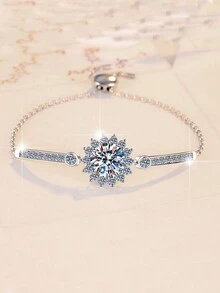 KAHOOT Pulsera de plata de ley 925 con moissanita de 5 quilates, diseño clásico y elegante de copo de nieve y girasol, adecuada para Año Nuevo y Año Nuevo, fiestas, gran regalo de joyería con aura, apropiada para parejas hombre y mujer, regalo con caja de regalo para el Día de San Valentín - Plateado - Ver 10