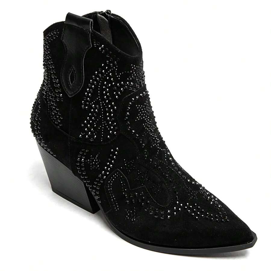 Pleated Shaft Ankle Boots With Decorative Buckle And Low Heel – Available In Several Colors - Black - View 1