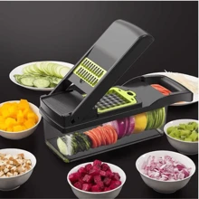 Cortador Fatiador Mandoline Multifuncional 16 Funções para Cortar Batata Legumes,Vegetais e Frutas - Multicolorido - Visão 2