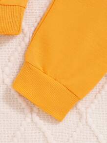 Spring And Summer New Baby Boy Baby Girl Clothes Gingerbread Man Letter Print Sweatshirt Pants Cute Boy Two-Piece Set - Mustard Yellow - View 7