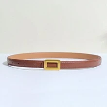 Luxury Fashion High-End Gold-Color Zinc Alloy Buckle With Solid Color PU Leather Small Belt, Casual Cute Elegant Sexy Business Party Versatile Decoration For All Season Outfit Summer, School Fall, Autumn, Halloween