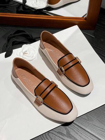 Mengshangli WideFit Women's Flat Square Toe Slip-On Leather Loafers, Versatile & Fairy Style