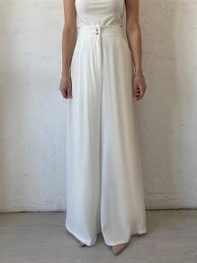 Damen Lässig Unifarbe Weite Hose, geeignet für den Berufsalltag - Weiss - Übersicht 2