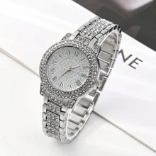 1 pieza Reloj pulsera de lujo para negocios y fiesta con diseño de diamantes y estrellas