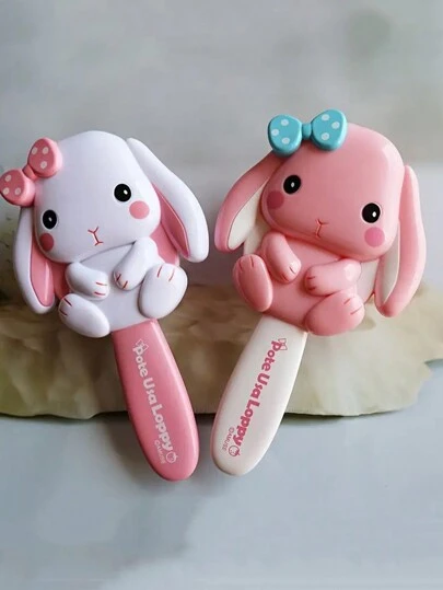 1 件儿童迷你气垫梳、粉色兔子毛刷