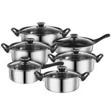 12pcs Non Stick Stainless Steel Cookware Saucepans Cooking Pots Pan (6 Pot + 6 Lid)With Lids Set,Stainless Steel Cookware Set, Induction Frying Pan And Saucepan Set With Lids - Black - View 6