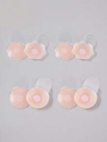 DORSU 4对提拉透气小胸硅胶防走光贴婚纱用乳头贴防凸吊带透明乳头贴 - 粉色 - 查看 1