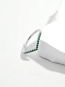 Vaerine 1 件经典优雅 925 纯银浅绿色 V 形戒指，女士礼物 - 綠色 - 查看 2