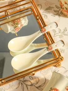 1 pieza Soporte para palillos de cerámica con estampado de rosas nicho, adecuado para almacenar palillos, cucharas y tenedores, frasco de almacenamiento de cocina, regalo ideal para inauguración de casa