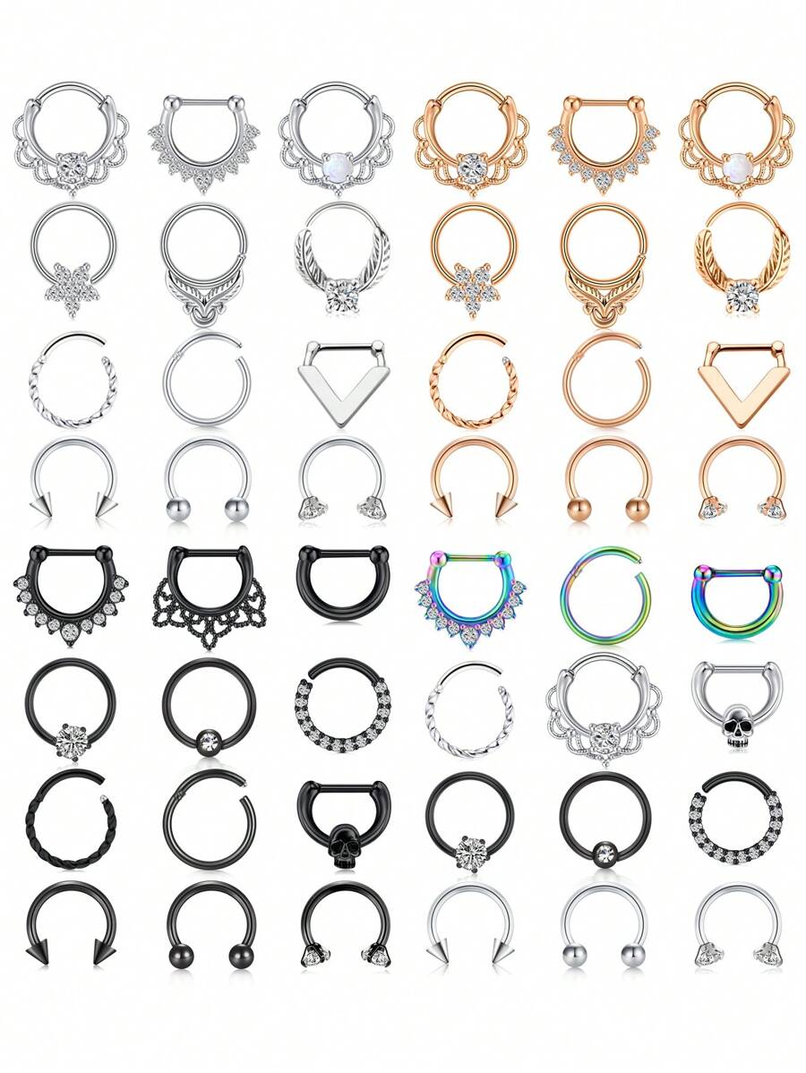 CIZME 12pcs 16G Nose Septum Rings, Stainless Steel Horseshoe Nose Septum Rings, Ear Cartilage Earrings, Nose Rings, Hinged Seamless Nose Rings, Unisex