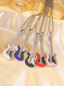 1-5pcs Fashionable Hip-Hop Stainless Steel Guitar Pendant Necklaces